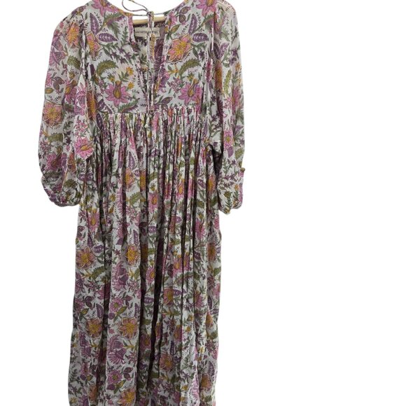 Daughters of India Dresses & Skirts - Daughters of India White Fuchsia Floral Kyra 100% Cotton Maxi Dress XS